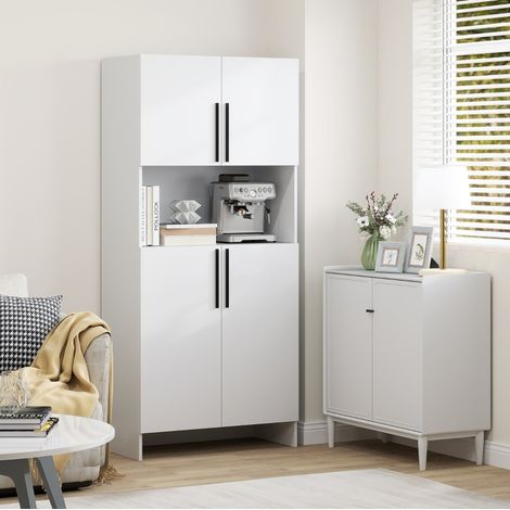 Hoher Küchenschrank 79 x 40 x 175 cm mit Stauraum, Mikrowellenablage, weiß HAVRYA (1/5)
