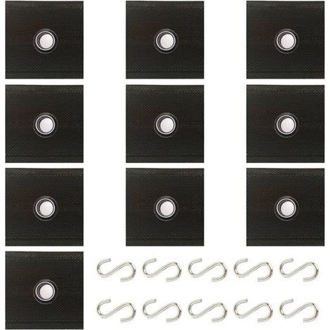 Lot de 10 œillets pour rails passepoilés, 10 crochets pour auvent, crochets en S, rails passepoilés 5/6 mm - 7/8 mm pour camping-cars, caravanes, auvents, tentes de camping (noir) (1/3)
