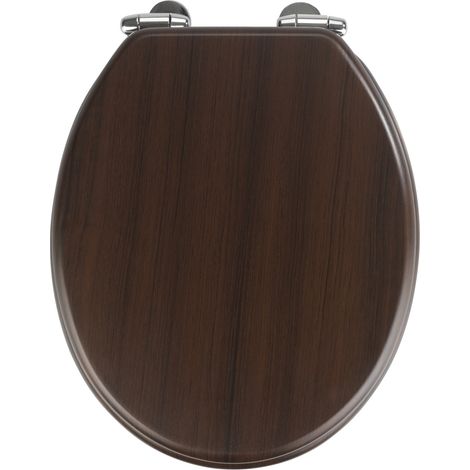 Wenko – Abattant WC marron foncé en MDF – Fixation Fix-Clip métal chromé – Technologie Easy-Close pour fermeture silencieuse – Dimensions 35,5x42,5cm (1/7)