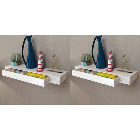 Étagères murales avec tiroirs 2 pcs Blanc 80cm (1/5)
