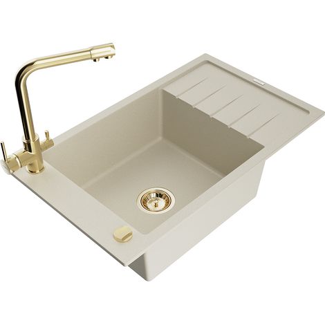 Mexen Elias lavello in granito monovasca con scolapiatti e rubinetto cucina Duero, beige - 6511-69-671600-50 (1/5)