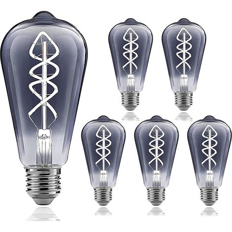 Bombilla LED E27 de 6 unidades, bombilla retro nostálgica de tungsteno con rosca, luz blanca con efecto hollín, 6WW, burbuja de hollín, 5000K (1/5)