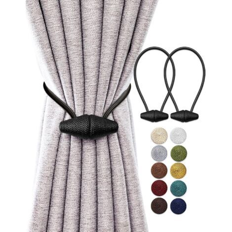 QORVA-Sangles de fixation magnétiques pour rideaux, aimants plus grands, lot de 2, 48 cm, pour rideaux d'intérieur et d'extérieur - Noir
