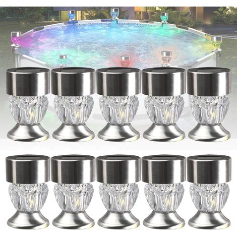 Ensemble de 10 lampes solaires encadrées pour piscine, éclairage nocturne solaire RGB avec 10 sangles de fixation pour piscine hors sol, accessoires étanches pour l'éclairage extérieur de votre jardin (1/5)