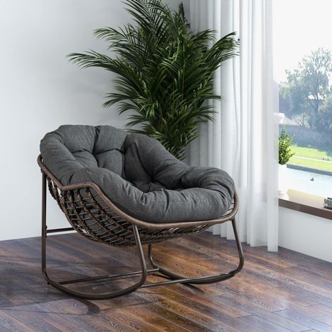 Sillón balancín tipo huevo 111x94,5x80 cm de acero gris oscuro con cojín - MEUBLIV (1/5)