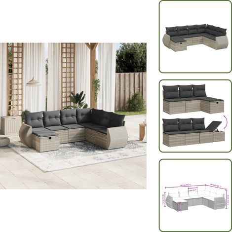 The Living Store 7-tlg. Garten-Sofagarnitur mit Kissen Hellgrau Poly Rattan - Gartensessel (1/5)