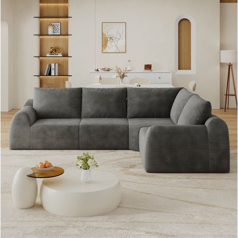 Sofa (267x200x85 cm), mit hoch elastischem Schaumstoff, aus Chenille Stoff, dunkelgrau (1/5)
