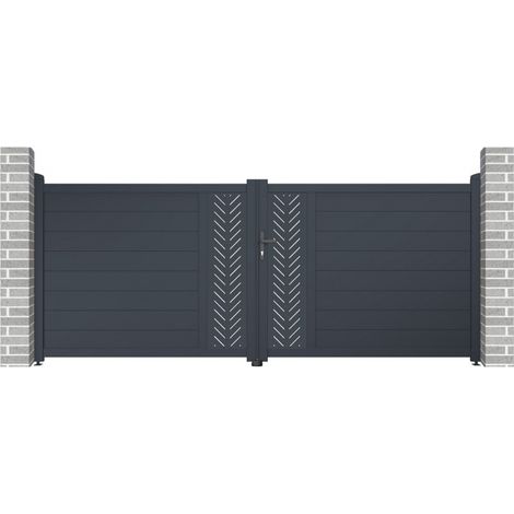 Portail battant aluminium 350x142 cm anthracite avec accessoires (1/5)