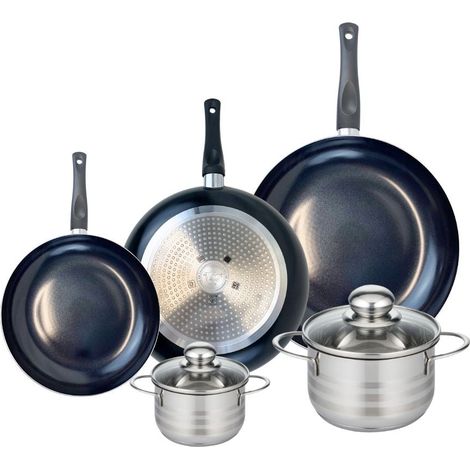 Ensemble de 3 Poêles de cuisson 20, 24 et 28 cm et 2 faitouts 12 et 16 cm Elo Prima Brillant (1/5)