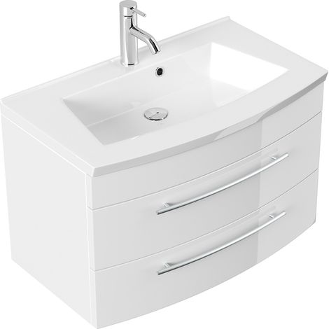 Badmöbel Bella 80 mit runder Front SoftClose weiss hochglanz