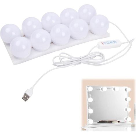 Lampe de maquillage LED 10 ampoules avec câble USB. 3 couleurs changeantes. 45 mm. idéale pour coiffeuse ou chambre à coucher (1/4)