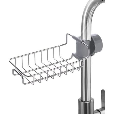 Porte-Éponge de Robinet de Cuisine en Acier Inoxydable, Support de rangement Suspendu de robinet Pour Savon, Éponges, Sans Perçage (1/4)