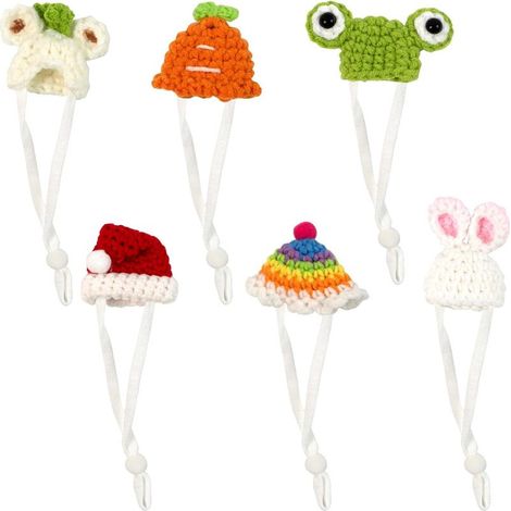 Lot de 6 chapeaux pour hamsters et animaux, tricotés main avec sangle ajustable (coloré) (1/5)