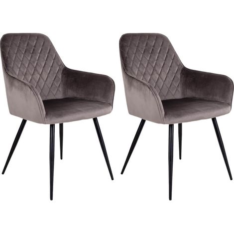 VIBY - Lot de 2 Fauteuils Velours Taupe et Piétement Acier Noir (1/5)