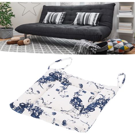 Coussin de chaise simple en pur coton et lin, épais, antidérapant, doux, respirant, style délavé à l'encre blanche. (1/5)
