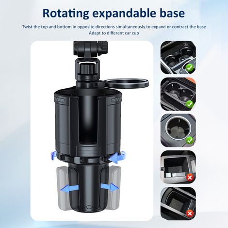 Porte-gobelet multifonctionnel pour voiture, ventilateur de voiture avec lumière d'ambiance, 3 vitesses de ventilation, installation facile (Plug and Play), base extensible pour voitures 12V/24V (1/5)