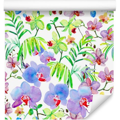 Carta da parati con orchidee, piante e fiori di orchidea per soggiorno e camera da letto, 50x1000 cm (1/5)