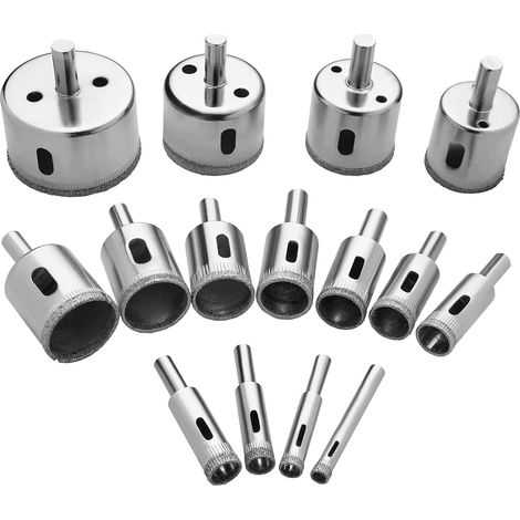 Foret de Diamant, 15 Pièces Scie Cloches Outils Set, Scie Cloche Carrelage pour Verre/Carrelage/Céramique/Marbre/Porcelaine Acier Au Carbone 8mm-50mm (1/5)