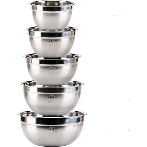 5 Pièces Bol à Mélanger en Acier Inoxydable, saladier inox,bol inox,La taille(1.4L,1.9L,2.4L,3.3L,4.5L) comme bol de service pour crèmes, snacks, chips et autres friandises- (1/5)