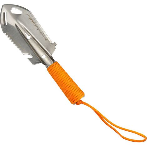 Pelle de tranchée argentée avec manche orange Pelle de tranchée multifonctionnelle en acier inoxydable pour l'extérieur, outil de camping et de survie en plein air, petite pelle à main montée sur véhi (1/5)