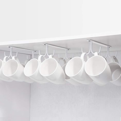 3 Porte-tasses, 12 Crochets, Fer Peint, Blanc, Pour Cuisine, Bar (1/5)