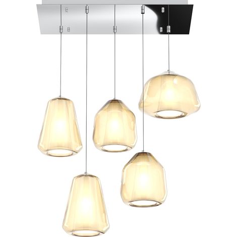 SOSPENSIONE CROMO 5 LUCI RETTANGOLARE VETRI 1X ALPHA + 2X BETA + 2X GAMMA AMBRA 1176CR-S5 R ABG-AM