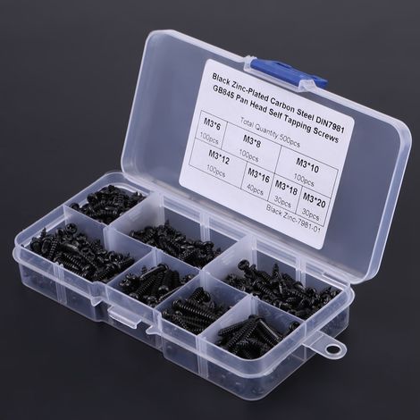 Vis 3mm M3 autoforeuses tête bombée Phillips lot de 500 pièces en acier carbone, assortiment de visserie pour fixation rapide (1/2)