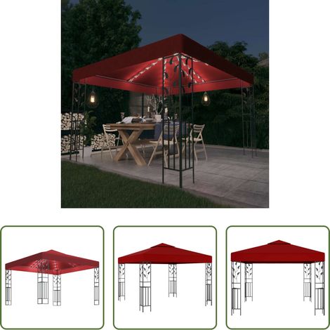 Sonnendach -  Pavillon mit LED-Lichterkette 3x3 m Weinrot