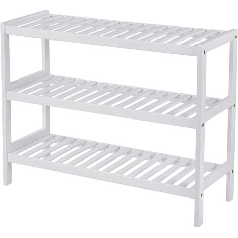 Zapatero estante de almacenamiento de 3 niveles de bambú 70 x 26 x 55 cm blanco 120000486 (1/3)