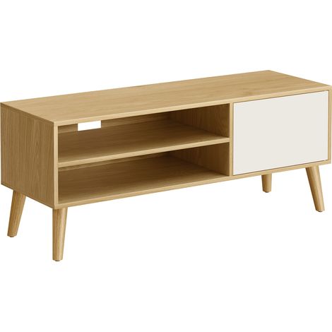 Vasagle – Meuble TV 120 cm – Support pour téléviseur jusqu'à 55 pouces – Rangement consoles – Style rustique chêne naturel et blanc crème (1/5)