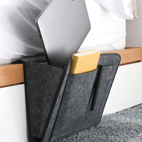 Sac de Chevet Multifonction en Feutre Double Couche, Sac de Rangement pour étui d'accoudoir de canapé, Poche pour ranger Magazines, Tablettes, Lunettes, Téléphones,Gris (1/4)
