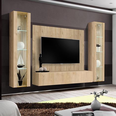 Ensemble Meuble TV Mural "Fly AP2" 260cm Naturel