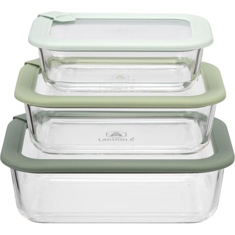 LAGUIOLE CUISSON - Lot de 3 boîtes en verre rectangulaires avec couvercle 640/1050/1520ml