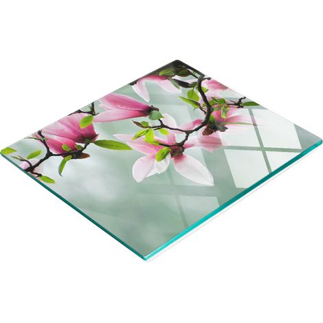 Planche à découper décorative en verre avec motif magnolia 60x52 cm (1/5)
