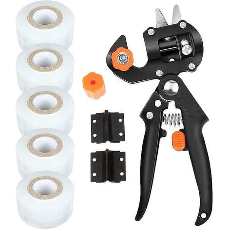 Ecleanfy - Cisaille à greffer professionnelle, pince à greffer avec 3 lames interchangeables (V, U) en acier, avec 5 bandes de film étirable, pour arbres fruitiers (1/5)
