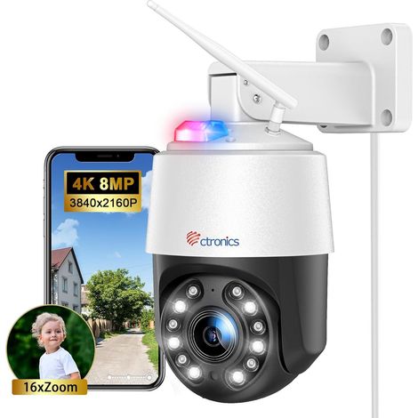 Ctronics 4K 8MP Caméra Surveillance 16X Zoom Optique Auto Balayage/Suivi/Zoom WiFi 2.4/5Ghz Détection Humains/Véhicules/Animaux, 60M Vision de Nuit (1/5)