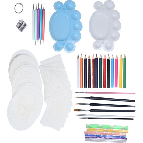 Kit de peinture DIY : pochoir mandala ajouré, outils de pointillage et pochette de rangement bleue pour loisirs créatifs. Idéal comme cadeau.