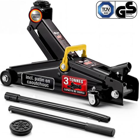 Cric hydraulique 3 tonnes Compact et robuste Levée de 135 à 400 mm Patin en caoutchouc