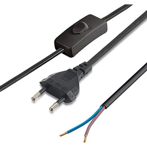 Cable con interruptor, 2 x 0,75mm, clavija EU, 1,5m. negro