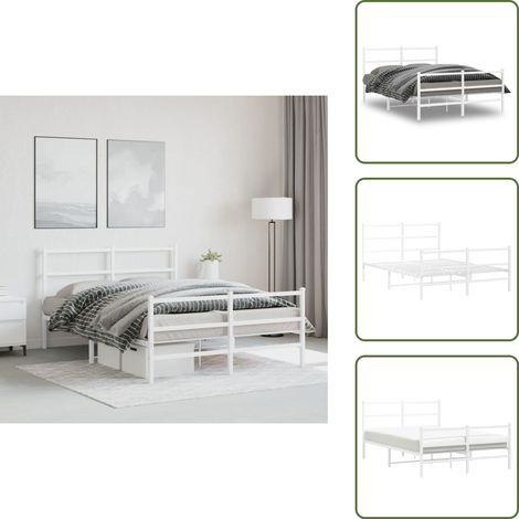 Bettgestell mit Kopf- und Fußteil Metall Weiß 140x200 cm - Metallbett - Doppelbett - Weißes Bett - Boxspringbetten - Bettgestell (1/5)