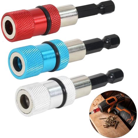 Lot de 3 porte-embouts magnétiques de 60 mm avec réglage de la profondeur de la vis, tige hexagonale de 1/4 pouce et dégagement rapide - Idéal pour le (1/5)