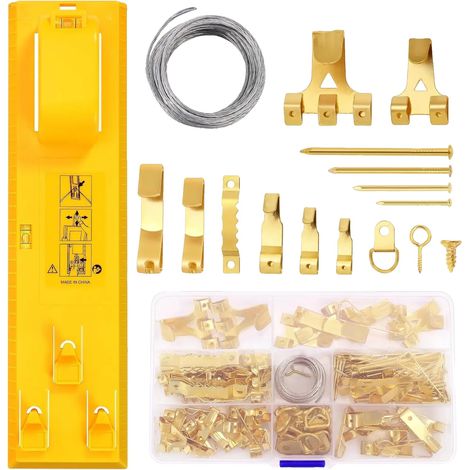 Kit para colgar cuadros, 224 piezas, soporta una carga de hasta 30 kg, incluye un nivel de burbuja, varios tipos de ganchos y un organizador. (1/5)