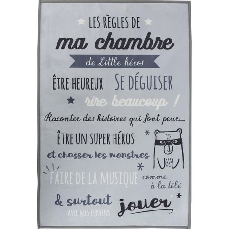 Tapis Enfant "Règles de la Chambre" 60x90cm Gris (1/3)