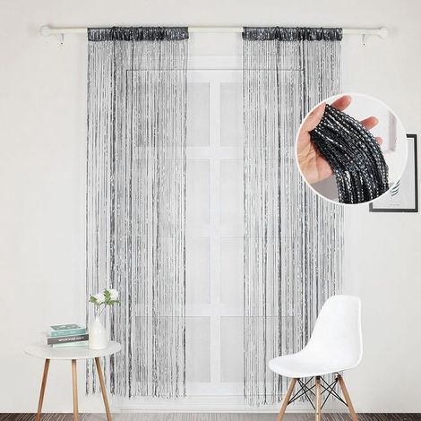 2 pièces, 200 x 91 cm, rideaux, moustiquaire à paillettes, convient pour les portes, les cloisons et les portes de placard, noir. (1/5)