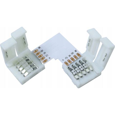 CLICK-10L-RGBW: connettore ad angolo a L da 10 mm, bifacciale, senza cavo per strisce LED RGBW
