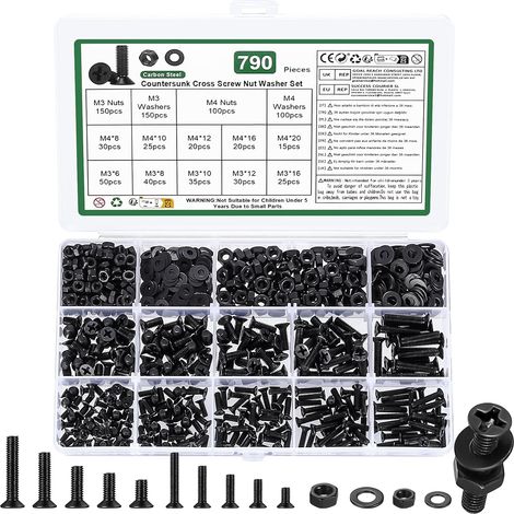 790 Pcs Vis M3 M4 Boulons Et Écrous Set,Vis Tete Plate,Visserie (1/5)
