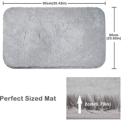 Tapis de Bain Antidérapant à Poils Longs en Microfibre, Sol Lavable en Machine avec Microfibre Douces Absorbant l'eau.6090cm (1/4)