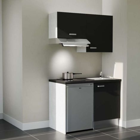 Kitchenette K01 Noir - Plan de travail Noir texturé - Crédence : Non - Electroménager : Inox (1/5)