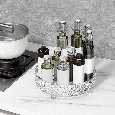 Aufbewahrungsbox (9,05 x 9,05 x 3,46 Zoll), Schrankablage, Kosmetikschrank, drehbare Kühlschrank-Arbeitsplattenaufbewahrungseinheit für Gewürze, Würzmittel, Backzutaten und Wohnaccessoires.