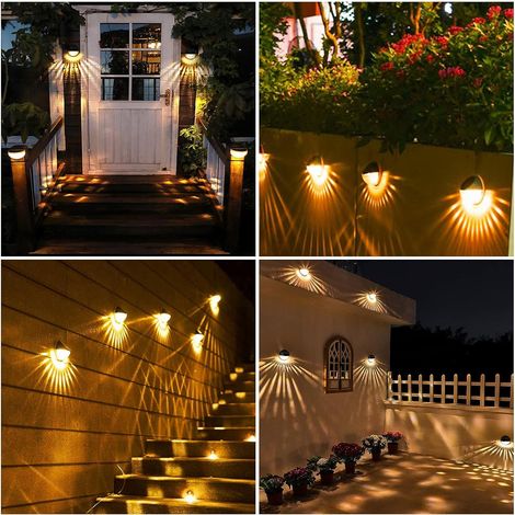Lot de 10 LED Lampes Solaire Applique Murale Extérieur IP65 Étanche Éclairage Mural Décorative Lumière Blanc Chaud, Lampe de Clôture Mur Terrasse Jardin Porte d'entrée Escalier Cour Allée Chemin (1/4)
